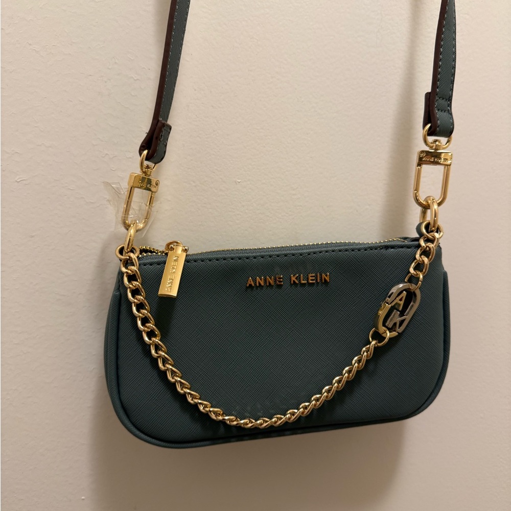 Anne Klein Teal cross body Bag with Gold Chain
